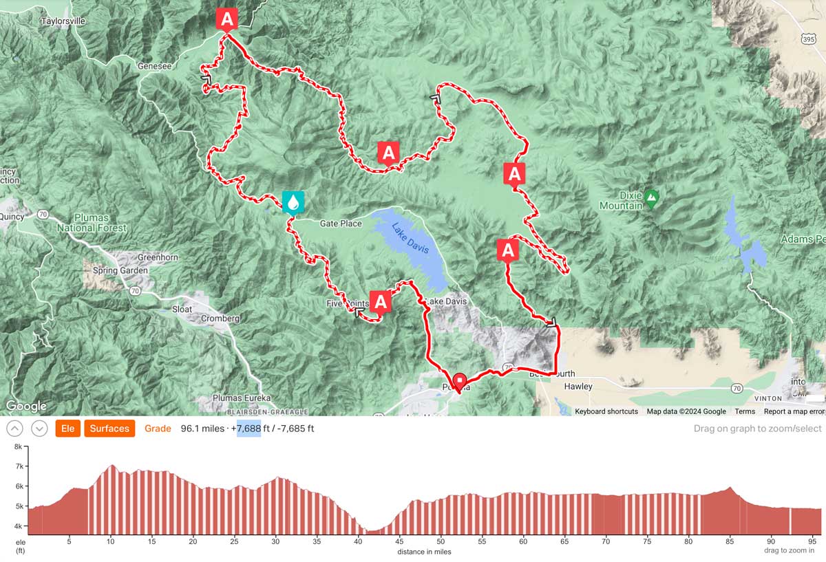 96 mile race route map