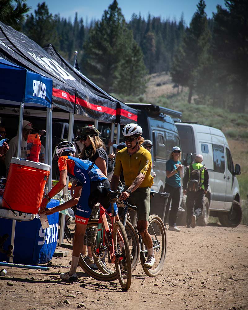 Two gravel racers at the WTB aid station